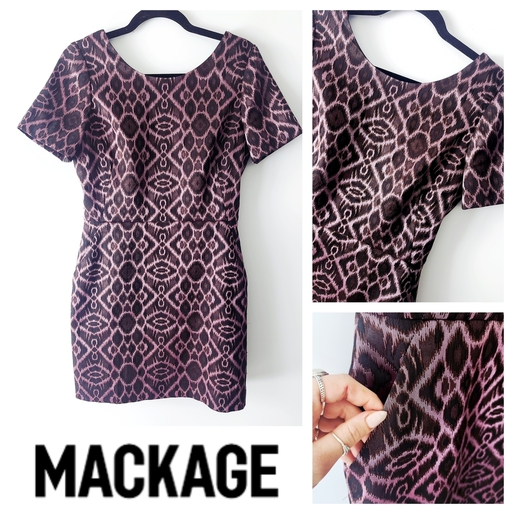 Mackage Jacquard Short Sleeve Mini Dress Pink Black Size S